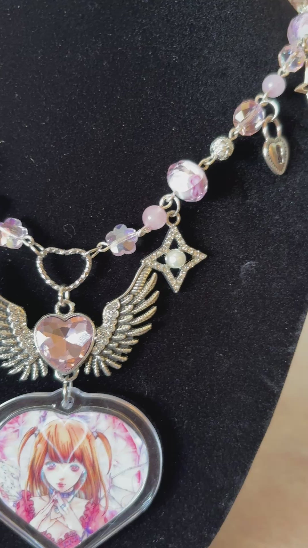 goth girl rose quartz photo charm necklace